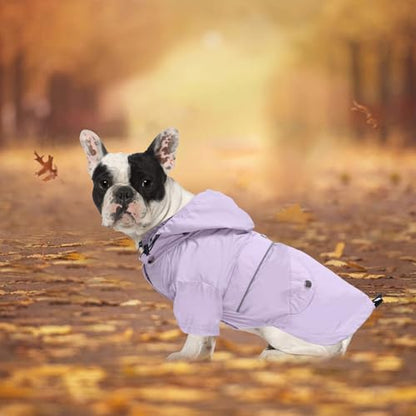 Morezi Dog Zip Up Raincoat with Reflective Buttons, Rain/Water Resistant, Adjustable Drawstring, Removable Hood, Raincoats with Legs 8lbs to 80lbs Available - Purple - XS - color: Purple, size: X-Small