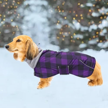 Dachshund Coats Waterproof Suitable for Dachshunds Sausage Weiner Dog Winter Coat Padded Fleece Puppy Snowsuit with Adjustable Bands Reflective Stripe - Plaid Purple - S - color: Plaid Purple, size: Small