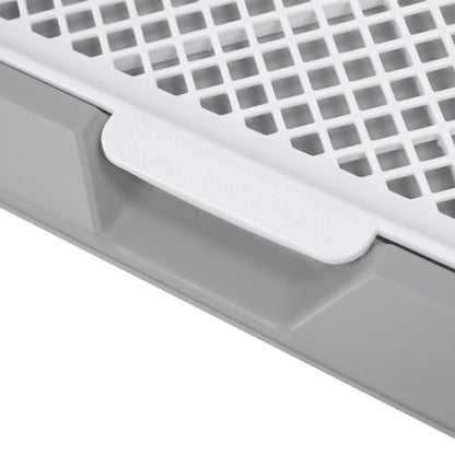 Indoor Dog Potty Tray Portable Multifunctional Pet Mesh Training Pad with Splashs Wall for Small Medium Animal 21.26x17.72x5.12in (Gray)