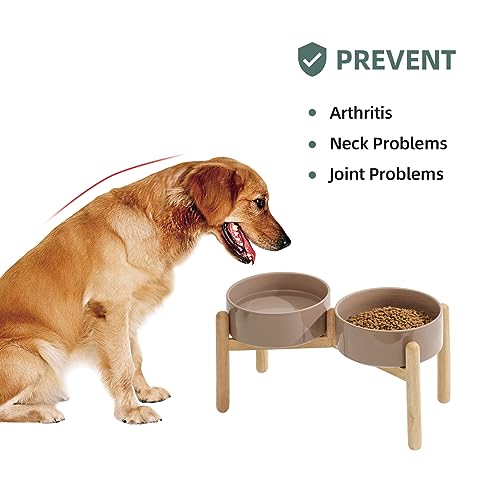 Havniva 8.3inch Ceramic Raised Dog Bowl with Stand, Double Dog Bowls Elevated for Large Breed Dog Food and Water Bowl Set Non-Slip Dog Dish Large Capacity Feeding Pet Water Bowl - color: 2 Bowls+Stand - Brown Coffee, size: 8.3inch