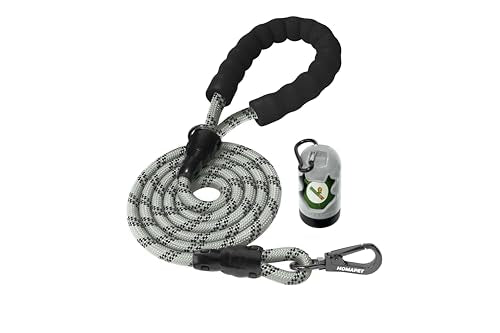 Homapet. Braided Rope Dog Leash 6 Ft with Comfortable Padded Handle Reflective Threads with Poop Bag Dispenser for Large Dogs (Light Grey-Black 6FT-1/2) - color: Light Grey-Black