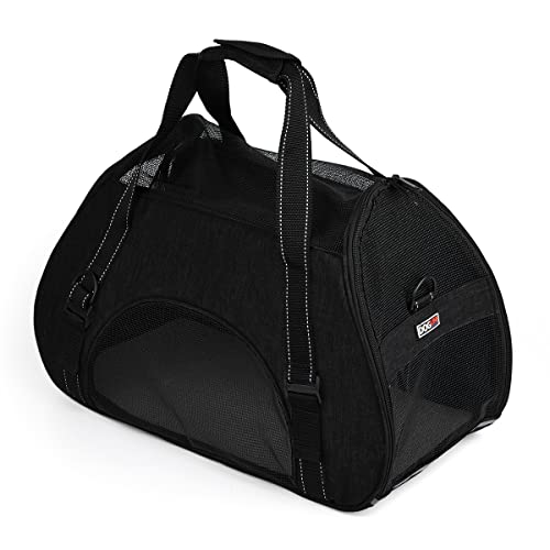 Dogline Carrier Bag Airline Approved Carrier for Dogs and Cats, Size M, Black - color: Black, size: H 13" x W 9" x L 21"
