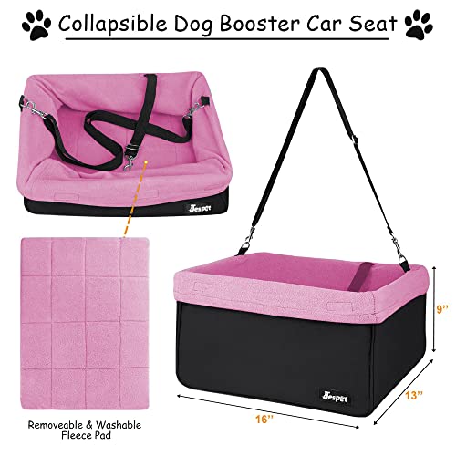 JESPET & GOOPAWS Dog Booster Seats for Cars, Portable Dog Car Seat Travel Carrier with Seat Belt for 24lbs Pets (Pink-16 L x 13" D x 9" H)