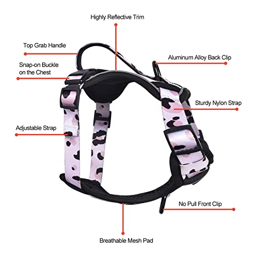 Petmolico Dog Harness for Small Dogs, Cute Harness Vest with Two Leash Clips and Soft Handle, Reflective Easy Walk Puppy Vest - Pink Leopard, Small - color: Pink Leopard, size: Small