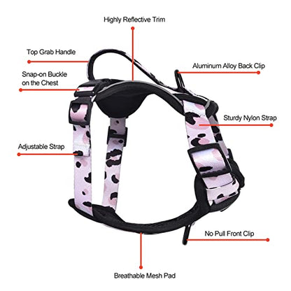 Petmolico Dog Harness for Small Dogs, Cute Harness Vest with Two Leash Clips and Soft Handle, Reflective Easy Walk Puppy Vest - Pink Leopard, Small - color: Pink Leopard, size: Small