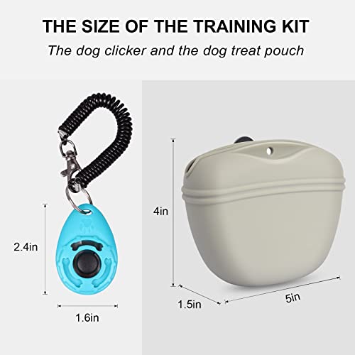 Left&Right Dog Clicker Training Kit,Silicone Dog Training Treat Pouch and Dog Clickers,Dog Treat Bag with Clicker Training for Dogs,Pet Treat Bag with Magnetic Buckle Closing and Waist Clip,Beige - color: Beige