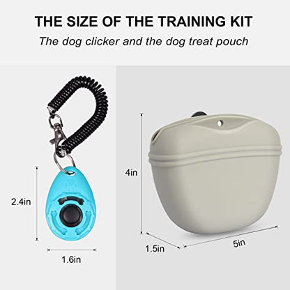 Left&Right Dog Clicker Training Kit,Silicone Dog Training Treat Pouch and Dog Clickers,Dog Treat Bag with Clicker Training for Dogs,Pet Treat Bag with Magnetic Buckle Closing and Waist Clip,Beige - color: Beige