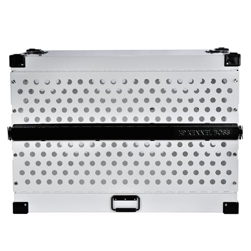 K9 Kennel Boss Aluminum Collapsible Dog Crate, Heavy Duty Folding Kennel - Medium-Long (White) - color: White, size: 40.6"L x 25.2"W x 28.9"H