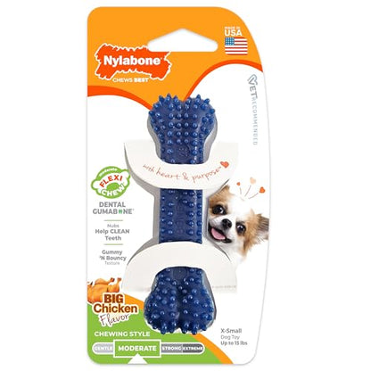 Nylabone Textured Dental Bone Flexi Chew Toy for Dogs, Dog Toys for Moderate Chewers, Chicken Flavor, X-Small - Up to 15 lbs, 1 Count - size: X-Small