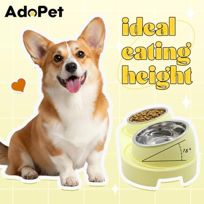 Non-Slip Tilted Double Dog & Cat Bowl with Removable Inserts, Anti-Tip Dual Food and Water Feeder for Small Dogs and Cats, Easy to Clean (Pastel Yellow) - color: Pastel Yellow