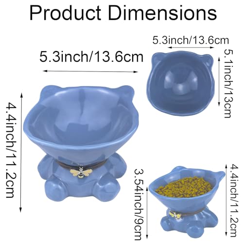 Ceramic Raised Cat Bowls for Indoor Cats Cute Elevated Cat Food Bowls 5.4 Inch Wide Whisker Friendly Blue Cat Water Bowl Dishwasher and Microwave Safe Puppy Feeding Set Supplies - color: Blue Ceramic Cat Food Bowl