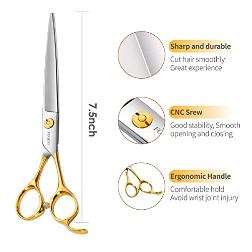 Professional Dog Grooming Scissors Straight 7.5" Pet Grooming Shears for Cutting Small Dogs Cat Thick Hair Japan 440C Stainless Steel Right Handed(7.5in Straight, Gold) - size: 7.5 inch, style: Straight