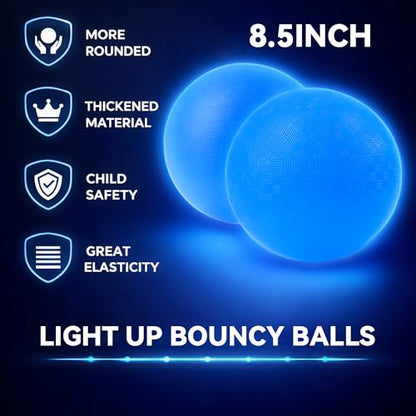 2 Pack Glow in The Dark Kickball, 8.5 Inch Light Up Playground Ball with 2 Mesh Bags & Hand Pump, No Battery Needed, Charge by Sunlight or Indoor Light,Gift Box