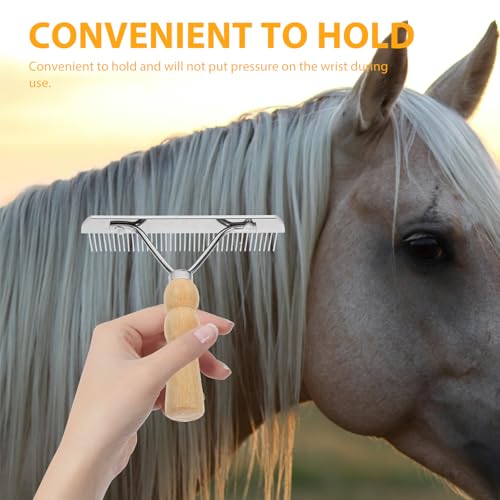 Balacoo 2 Pcs Undercoat Rake for Dogs, Pet Horse Hair Comb with Non-Slip Wooden Handle, Steel Comb for Medium & Large Pets Dog Cat Horse