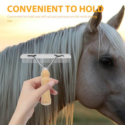 Balacoo 2 Pcs Undercoat Rake for Dogs, Pet Horse Hair Comb with Non-Slip Wooden Handle, Steel Comb for Medium & Large Pets Dog Cat Horse