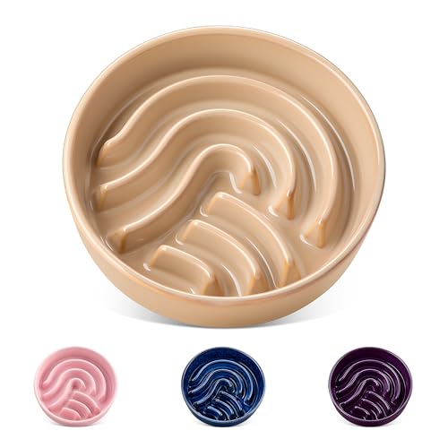 vancasso Slow Feeder Dog Bowl, 0.6 Cup Ceramic Slow Feeding Food Dish for Small Breed, Puzzle Dog Food Bowl for Fast Eater, Brown - color: Brown, size: S - 0.6 Cups