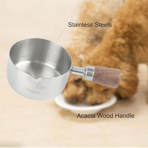 1 Cup Stainless Steel Dog Cat Food Measuring Scoop for Dry and Wet Food, Accurate Measurement for Rice, Flour, Grain (Silver) - color: Silver