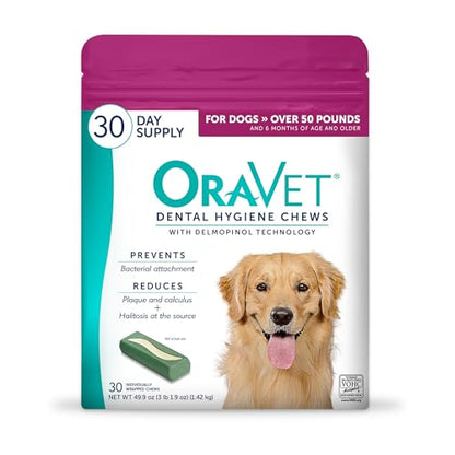 ORAVET Dental Chews for Dogs, Oral Care and Hygiene Chews (Large Dogs, Over 50 lbs.) Pink Pouch, 30 Count (Pack of 1) - size: 30 Count (Pack of 1)