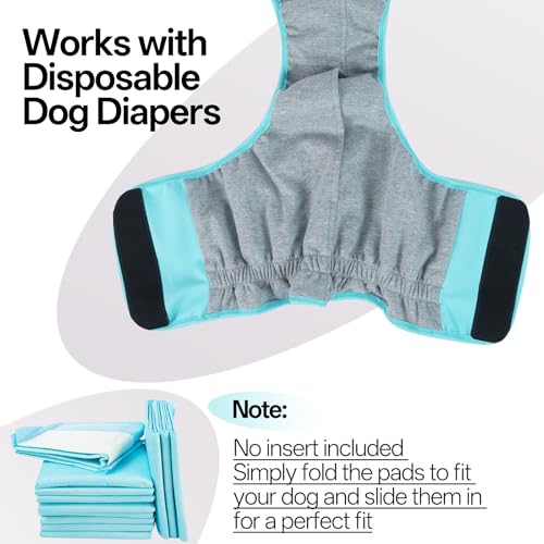Lelepet Female Dog Diapers for Heat, Reusable Dog Period Onesie, Washable Dog Panties with Suspender, Soft Adjustable Small Girl Doggy Belly Band with Hole Tail, Blue, XS - color: Blue, size: XS