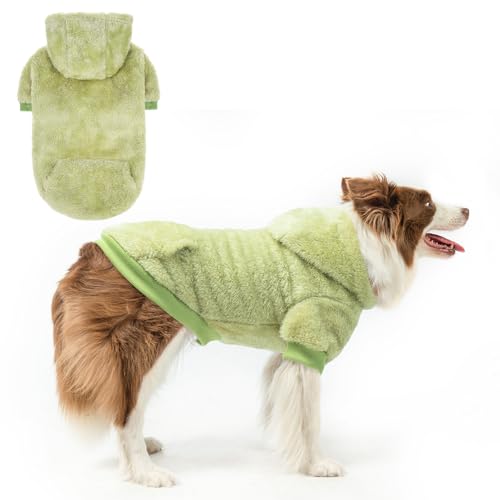 SCENEREAL Fleece Dog Sweaters Hoodie for Small Medium Large Dogs Girls Boys, Plush Fuzzy Dog Clothes Hoodies with Leash Hole, Winter/Fall Puppy Cold Weather Coat, Sherpa Hooded Sweatshirt, Green L - color: Green, size: Large