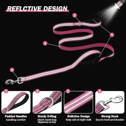 Hikiko Heavy Duty Dog Leash Strong Two Padded Soft Handles Dog Leash for Medium and Large Dogs (Pink,4FT) - color: Pink, size: 1 in x 4 ft