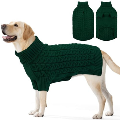 SAWMONG Dog Sweater, Dog Sweaters for Large Dogs Girls Boys, Pullover Turtleneck Knitted Doggy Sweatshirt, Cold Weather Pet Clothes（Green, 2X-Large - color: Green, size: XX-Large