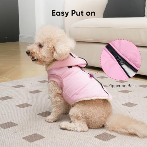 Vecomfy Fleece Lining Dog Hoodie with Harness Built in,Extra Warm Small Dog Jacket in Winter Puppy Coats with Hooded,Light Pink XS - color: Light Pink(Harness), size: X-Small (Pack of 1)