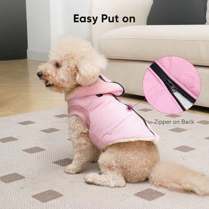 Vecomfy Fleece Lining Dog Hoodie with Harness Built in,Extra Warm Small Dog Jacket in Winter Puppy Coats with Hooded,Light Pink XS - color: Light Pink(Harness), size: X-Small (Pack of 1)