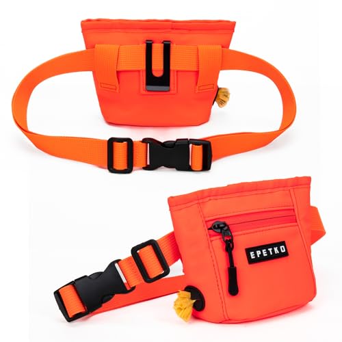 Dog Treat Pouch, Powerful Magnet Closure Device Dog Training Treat Bag Large Capacity Pet Treat Pouch with Poop Bag Dispenser Treat Bag for Dog Training with Metal Waistband Clip (Orange) - color: Orange