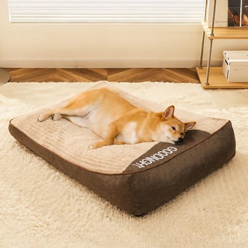 FUNNY FUZZY Orthopedic Dog Bed for Large Dogs, Washable Plush Dog Sofa Bed with Shredded Memory Foam Filling, Calming Pet Couch Bed, Supportive Joint Relief Dog Bed, Non-Slip Bottom(Brown, XX-Large) - size: XX-Large