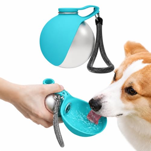 Portable Dog Water Bottle 10oz – Stainless Steel Travel Puppy Water Dispenser with No-Spill Bowl for Walking Hiking Small Dogs Outdoor (Blue) - color: Blue