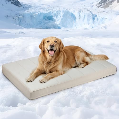 Cooling Dog Bed for X Large Dogs - Orthopedic Pet Beds with Memory Foam, QMAX>0.5, Waterproof Removable Washable Cover for Hot Weather, Dark Beige, 41" L x 27" W x 3" H - color: Dark Beige, size: 41"L x 27"W x 3"H