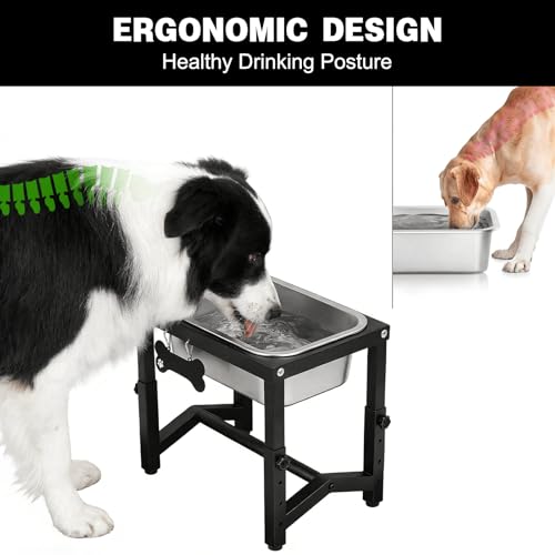 1.2 Gallon Elevated Large Dog Water Bowl, 4 Adjustable Height 7.8'',9.2'',10.6'',12''Raised Stainless Steel Bowl Stand for Small/Medium/Large Breed, Metal Dog Feeding Station for Relief Joint Pressure - size: 1.2 Gallon