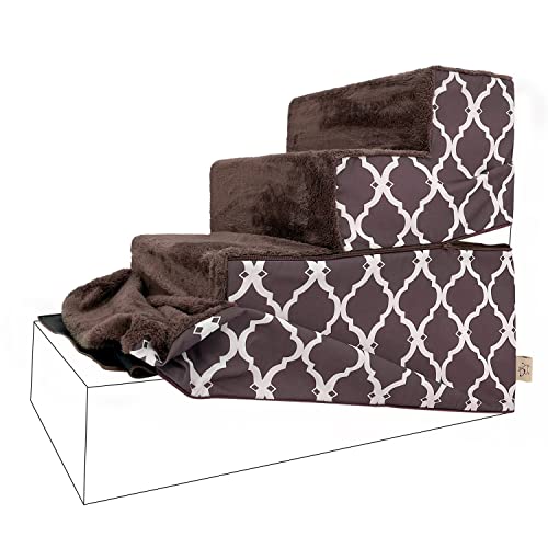 Best Pet Supplies Non-Slip Foam Dog Stair & Pet Ramp, Balanced Indoor Step Support - Foldable Stair Cover, Brown Lattice, 4-Step - color: Brown Lattice Print, size: 4-Step (H: 22"), style: Replacement Cover