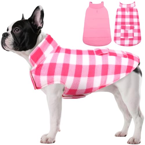 ASENKU Dog Winter Coat, Fleece Doggie Jacket Plaid Reversible Vest Waterproof Windproof Cold Weather Clothes for Small Medium Large Dogs (S, Pink) - color: Pink, size: Small