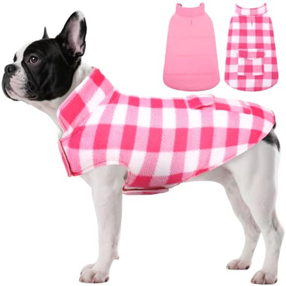 ASENKU Dog Winter Coat, Fleece Doggie Jacket Plaid Reversible Vest Waterproof Windproof Cold Weather Clothes for Small Medium Large Dogs (M, Pink) - color: Pink, size: Medium