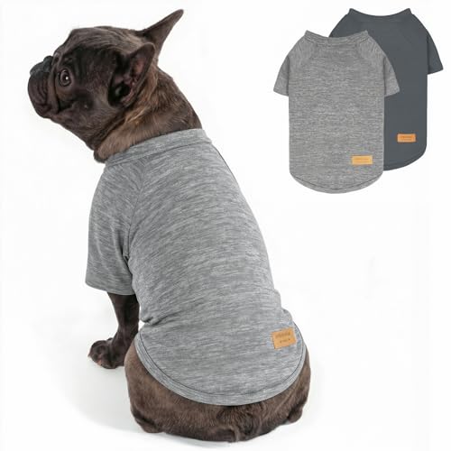 KYEESE 2Pack Dog Sweater, Soft Pet Sweatshirt Stretchy Pullover Dog Sweater for Small Dogs Boy Girl, Lightweight Fleece Pet Shirt Clothes with Sleeves, M - color: 05# 2Pack Grey, size: Medium (8.5-13lbs)
