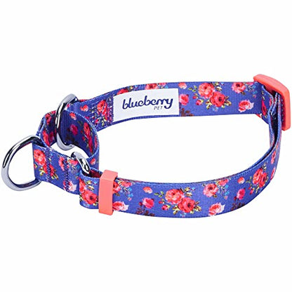 Blueberry Pet Spring Scent Inspired Rose Print Martingale Safety Training Dog Collar, Irish Blue, Small, Heavy Duty Adjustable Collars for Dogs - color: Irish Blue, size: Small