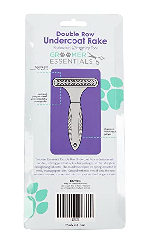GROOMER ESSENTIALS Dematting Brush for Dogs, Double Row Undercoat Fur Rake, Effective Deshedding Rake for Thick Coats, Professional Pet Grooming Tool