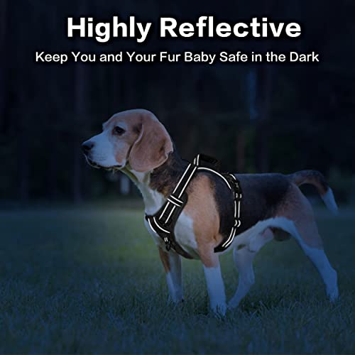 PoyPet No Pull Dog Harness, No Choke Front Clip Reflective Dog Vest with Soft Padded Vertical Handle, 3 Leash Attachments for Small Medium Large Dogs (Black,L) - color: Black, size: Large