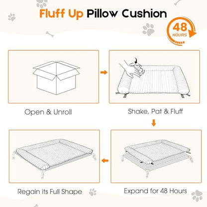 Elevated Dog Bed with Removable Fluffy Pillow Cushion, Raised Pet Cot Washable Bolster, Dog Couch Sofa, Anti Slip Feet, Breathable Mesh, Khaki, 49"×36" - color: khaki, size: XL(49"×36"×8")