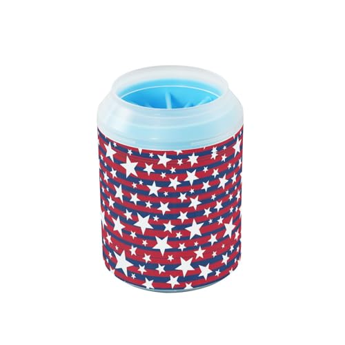 Stars Stripes Red Pattern Dog Paw Cleaner Cup with Soft Silicone Brush, Small Lightweight Portable Muddy Paw Washer for Dogs, Easy to Use Pet Foot Cleaner