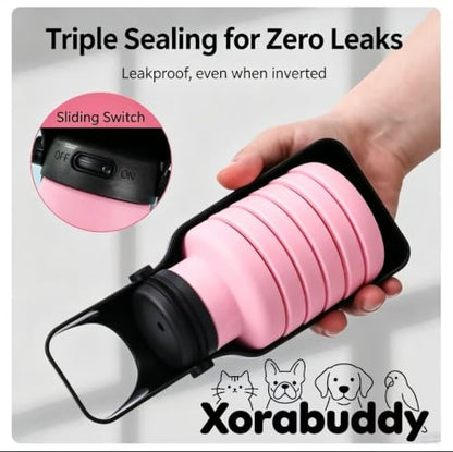 Portable Dog Water Bottle Foldable Pet Water Dispenser Leakproof 500ml with Collapsible Bowl for Walking Hiking Travel (Pink) - color: pink
