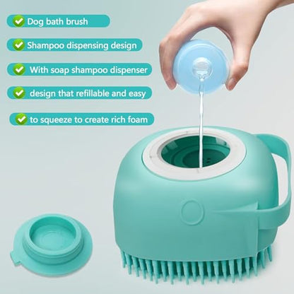 Gentle Pet Bath Brush with Shampoo Dispenser – Soft Silicone Dog & Cat Grooming Scrubber, Massage & Deep Clean for All Fur Types