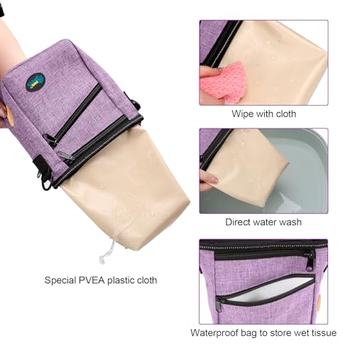 Ownpets Dog Training Pouch with Silicone Liner, Pet Treat Training Pouch with Collapsible Bowl, Shoulder Strap & Waist Strap, 4 Ways to Wear, Walking Fanny Pack for Dog Training - Purple - color: Purple