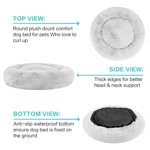SAVFOX 45 inches Calming Donut Dog Bed - 3X Durable Plush Faux Fur, Machine Washable & Non-Slip, Fits up to 150 lbs, Light Grey - color: Light Grey, size: X-Large | 45"x45"