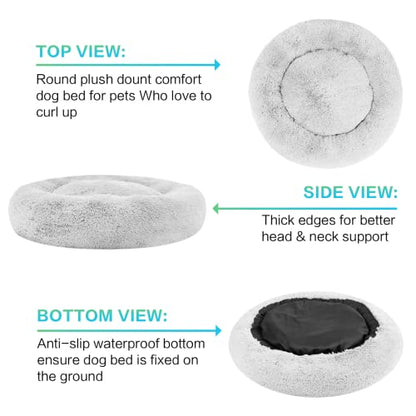 SAVFOX 45 inches Calming Donut Dog Bed - 3X Durable Plush Faux Fur, Machine Washable & Non-Slip, Fits up to 150 lbs, Light Grey - color: Light Grey, size: X-Large | 45"x45"