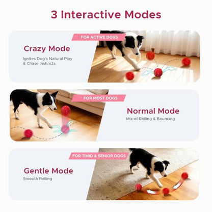 Dog Toys for Small Medium Dog to Keep Them Busy, Smart Interactive Dog Toys, Automatic Moving Bouncy Dog Balls 3-Modes with Lights, Motion Activated Rolling Dog Balls, Mental Stimulation, E-TPU Red - color: Red
