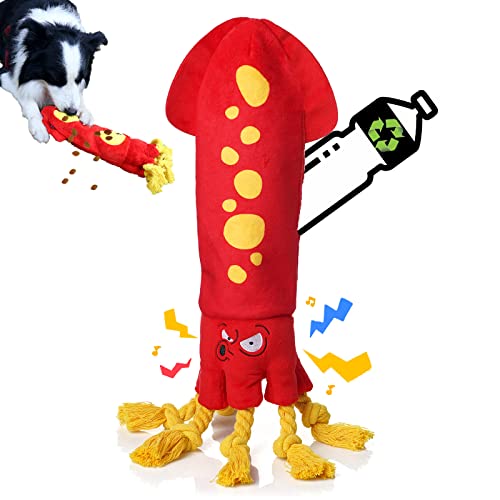lilfrd Water Bottle Dog Toys - Dog Puzzle Squeaky Enrichment Treat Dispensing Rope Snuffle Plush Toy, No Stuffing Durable Soft Crunchy Toys for Small Medium Large Dogs Puppy - Octopus Squid - style: Octopus