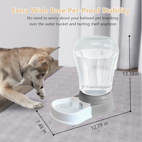 STALTWO 1.6 Gallon Automatic Dog Water Dispenser, Large Capacity Gravity Pet Water Bowl for Multiple Pets, BPA-Free Cat Water Feeder for Large Dogs, Refill Less Often, Grey